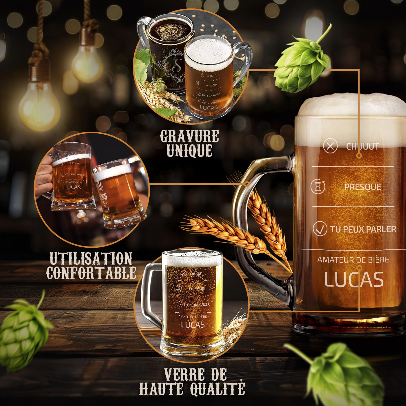 Maverton Chope à Bière Avec Gravure - Verre Personnalisé De 50 Cl