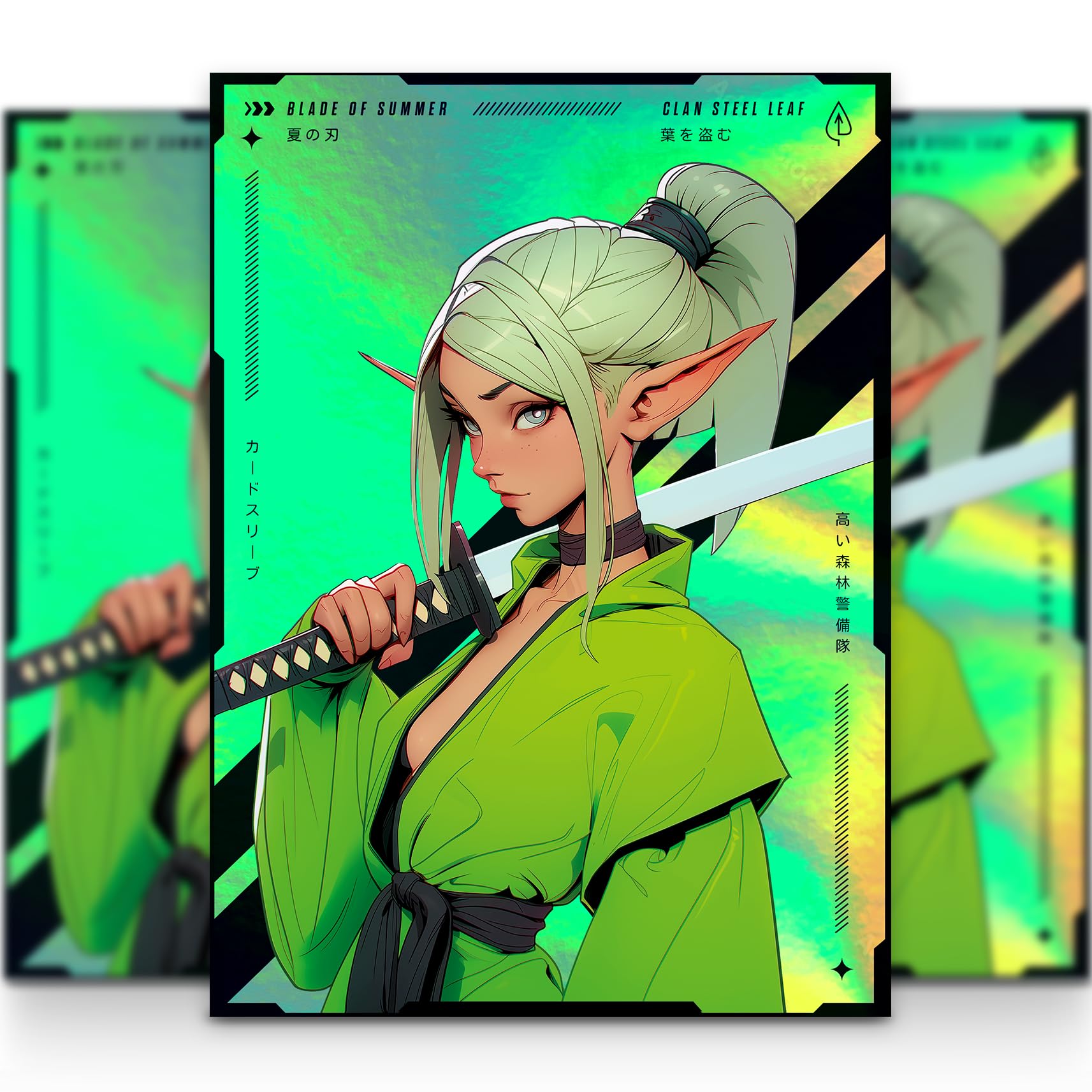 MTG - Custodie per carte da 105 ct, stile anime e manga, clan elfo, finitura laminata + frontale trasparente, 66 x 92 mm, dimensioni standard
