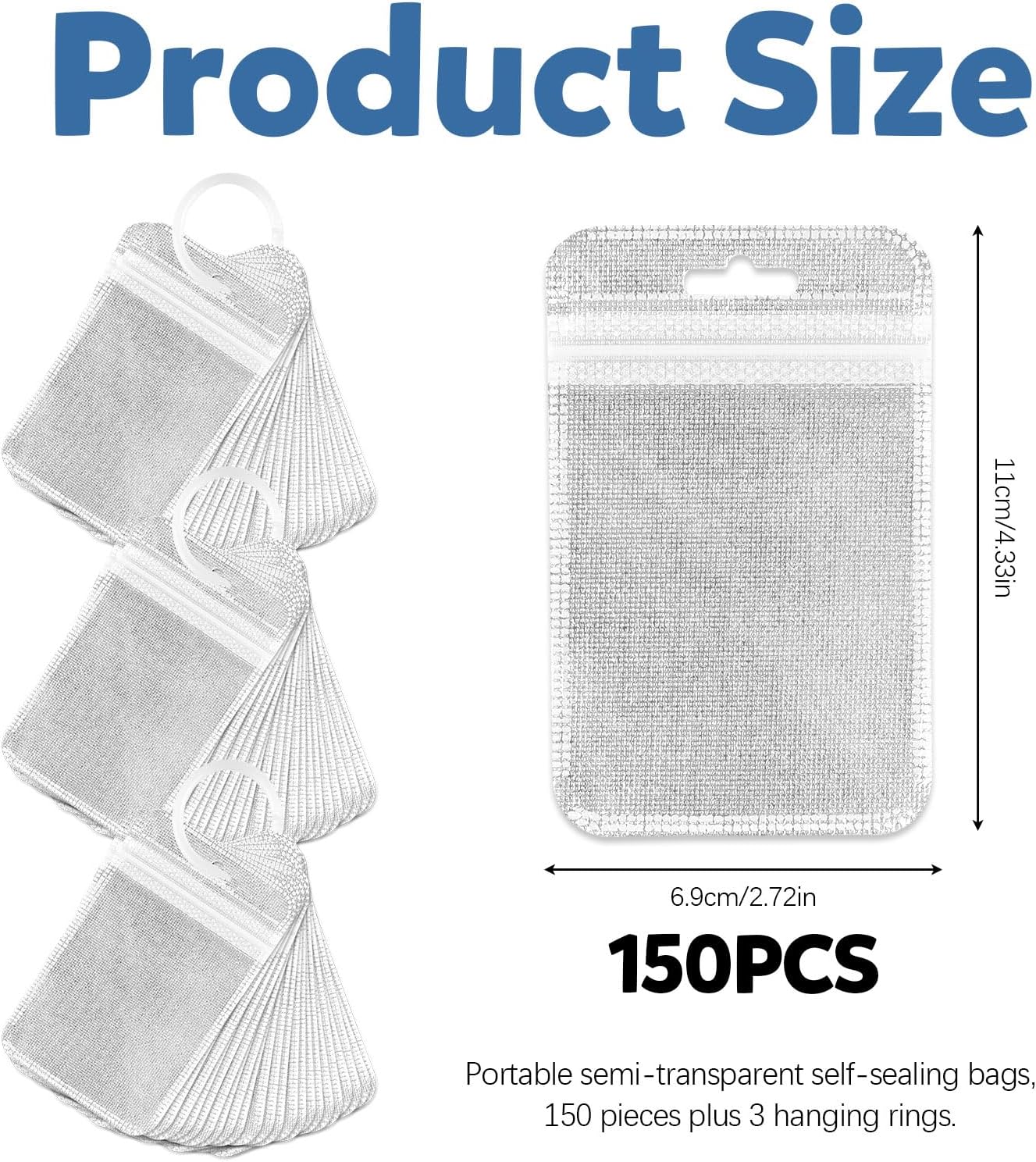 SNOMEL 150 Pieces Diamond Painting Bead Storage Bags with Hanging Ring, Reusable Seal Pouches for DIY Diamond Art, Jewelry Ziplock Bags Craft Supplies for Small Business Gem Rhinestone (150)