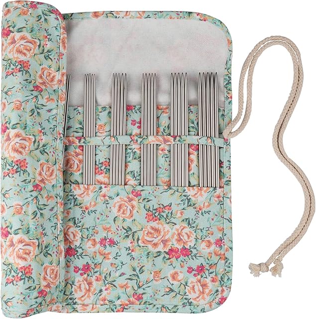 Coopay Double Pointed Knitting Needles Set, DPNs Knitting Needle Roll, Short Double Ended Metal Needles for Beginners, Lightweight Straight Needles For Small Circular Knitting Project, 20cm