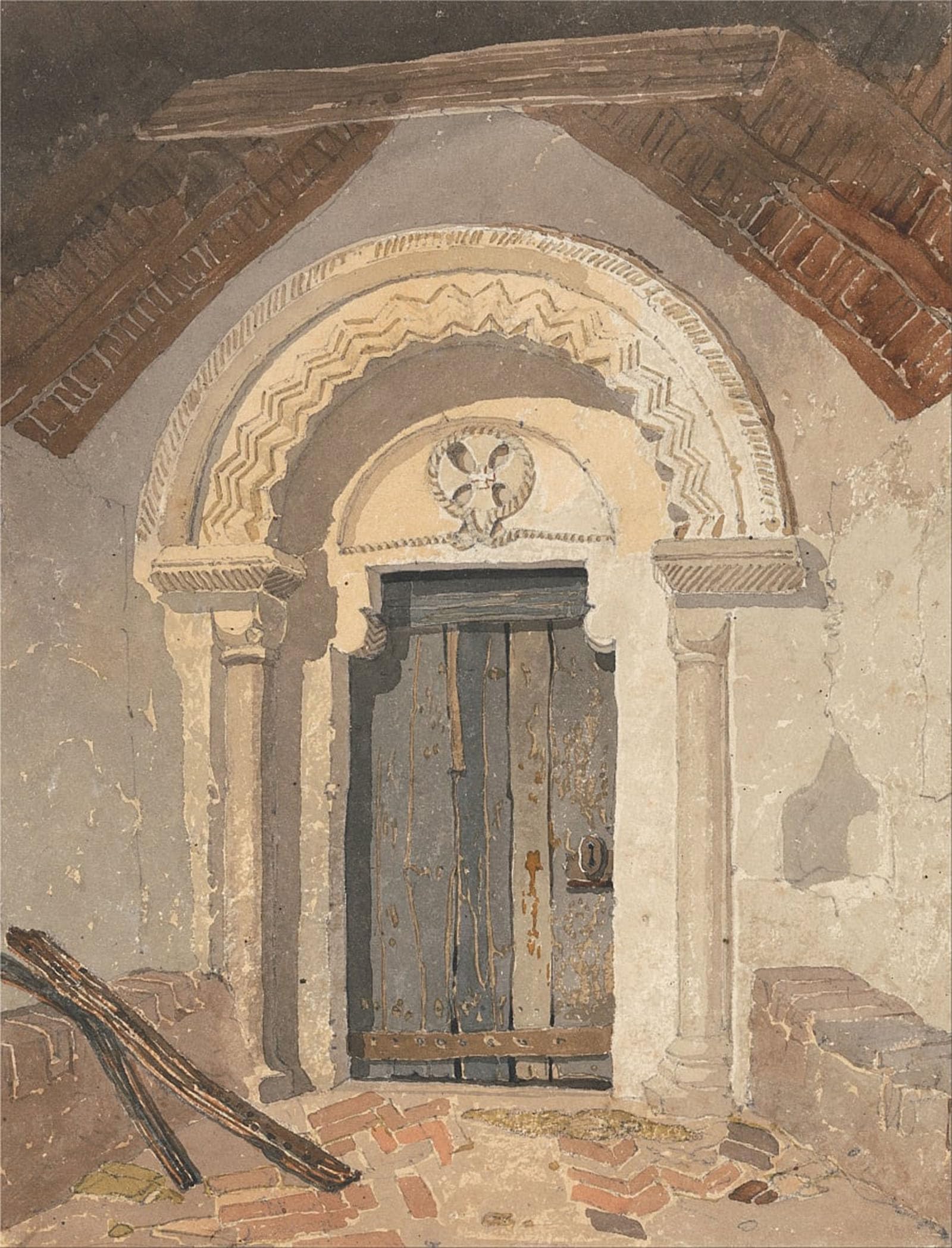 POSTERIIk Vintage Print Pop Art Landscape Artwork Norman Doorway Tottenhill Church Norfolk by Sell Cotman Art Prints for Office Home Decor 60x90cm