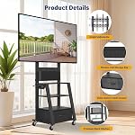 HELLSEHEN Rolling TV Stand with Power Outlet & 4-Tier Storage for 23"-60" Flat/Curved Screen up to 160lbs LCD/LED/OLED Adjustable Height Mobile TV Cart for Home Office Outdoor Max VESA 400x400mm Black