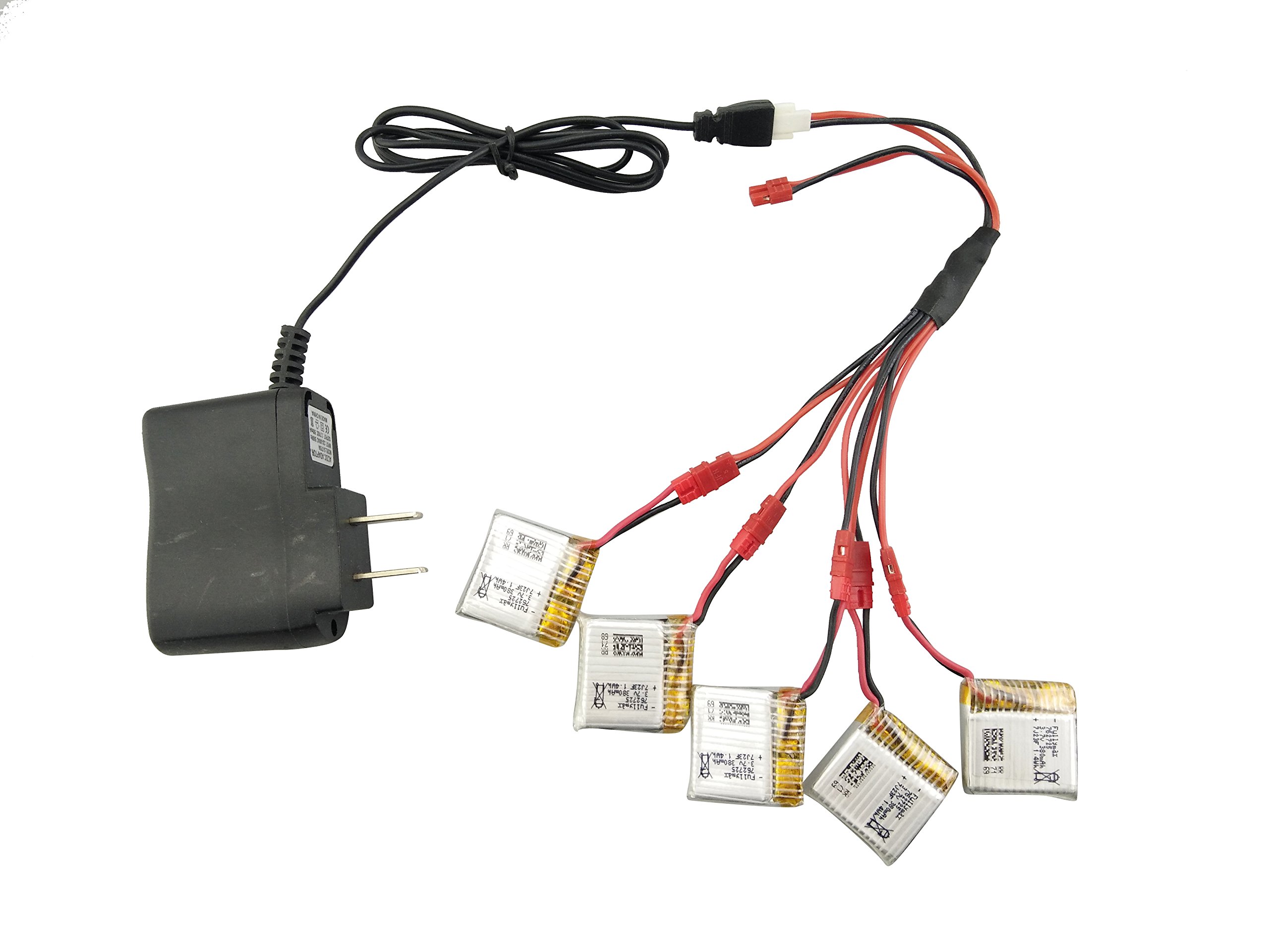5PCS 3.7V 380mah Lithium Battery With 1 To 5 Charging Cable For SYMA...