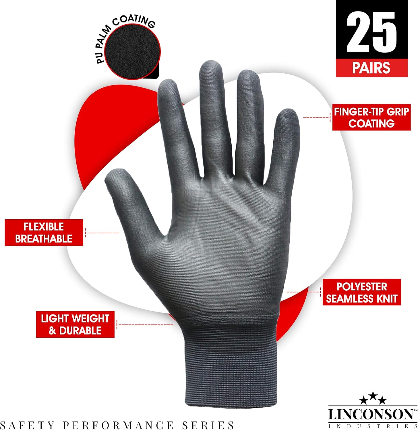 linconson Ultimate Grip Thin & Lightweight Construction Mechanic Work Gloves with PU Palm Coating