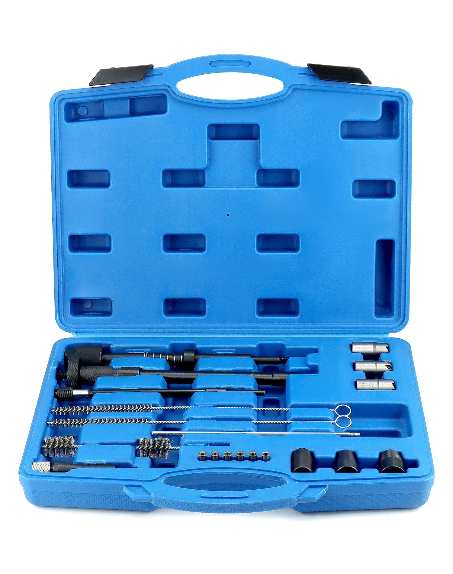 QWORK® Juego de Limpieza de Eje y Asiento de inyector de 21 Piezas, para una Limpieza eficiente de inyectores diésel y Ejes de bujías incandescentes
