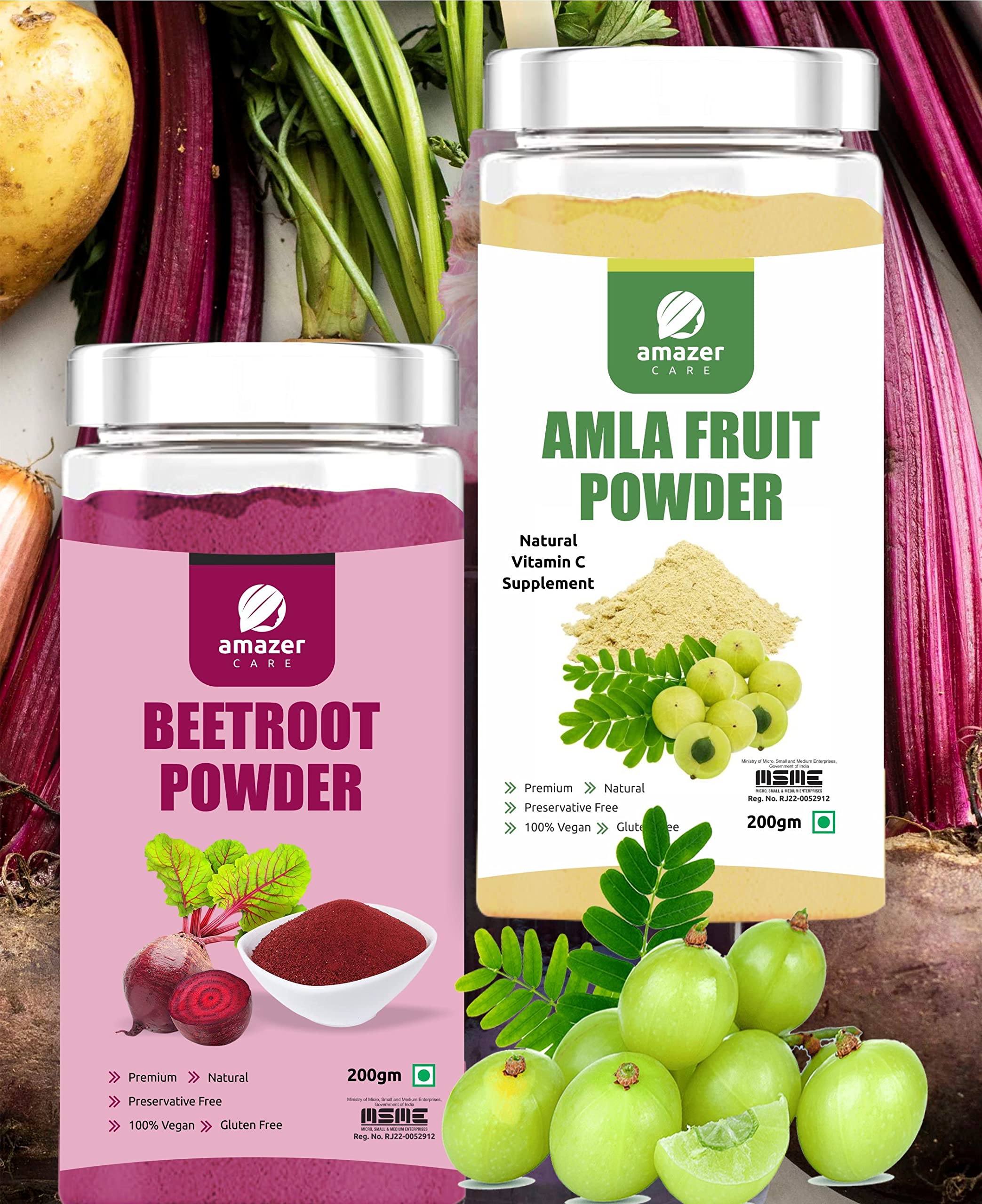 AmazerCare Amla & Beetroot Powder Combo (Dehydrated, 200gm Jar each) - Super Detox & Immune Booster Combo, Pure & Natural For Eating & Drink, For Healthy Liver, Full of Nutrients-image-41