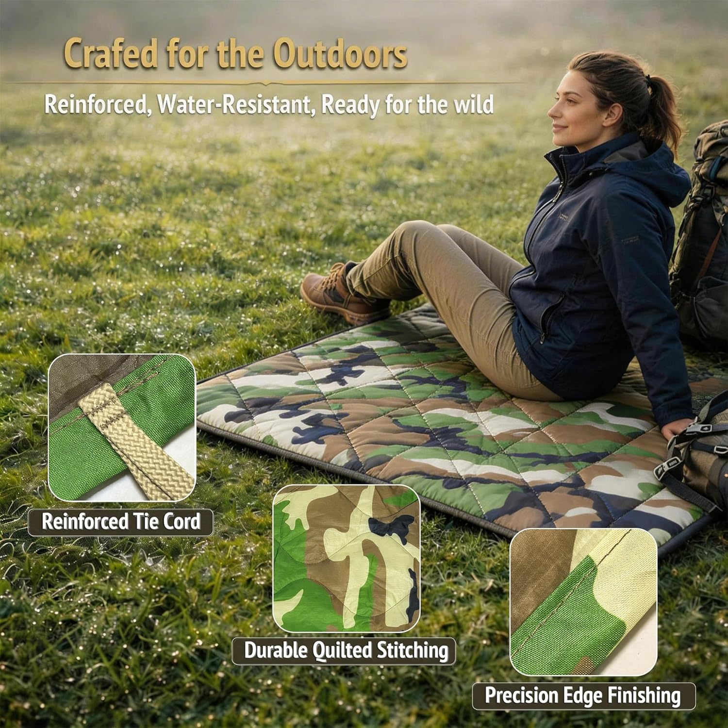 Insulated Camping Blanket | Military Poncho Liner for Hiking Backpacking Travel Hunting & Survival Gear, Water Resistant Outdoor Blanket with Lightweight & Packable Compression Bag (Forest)