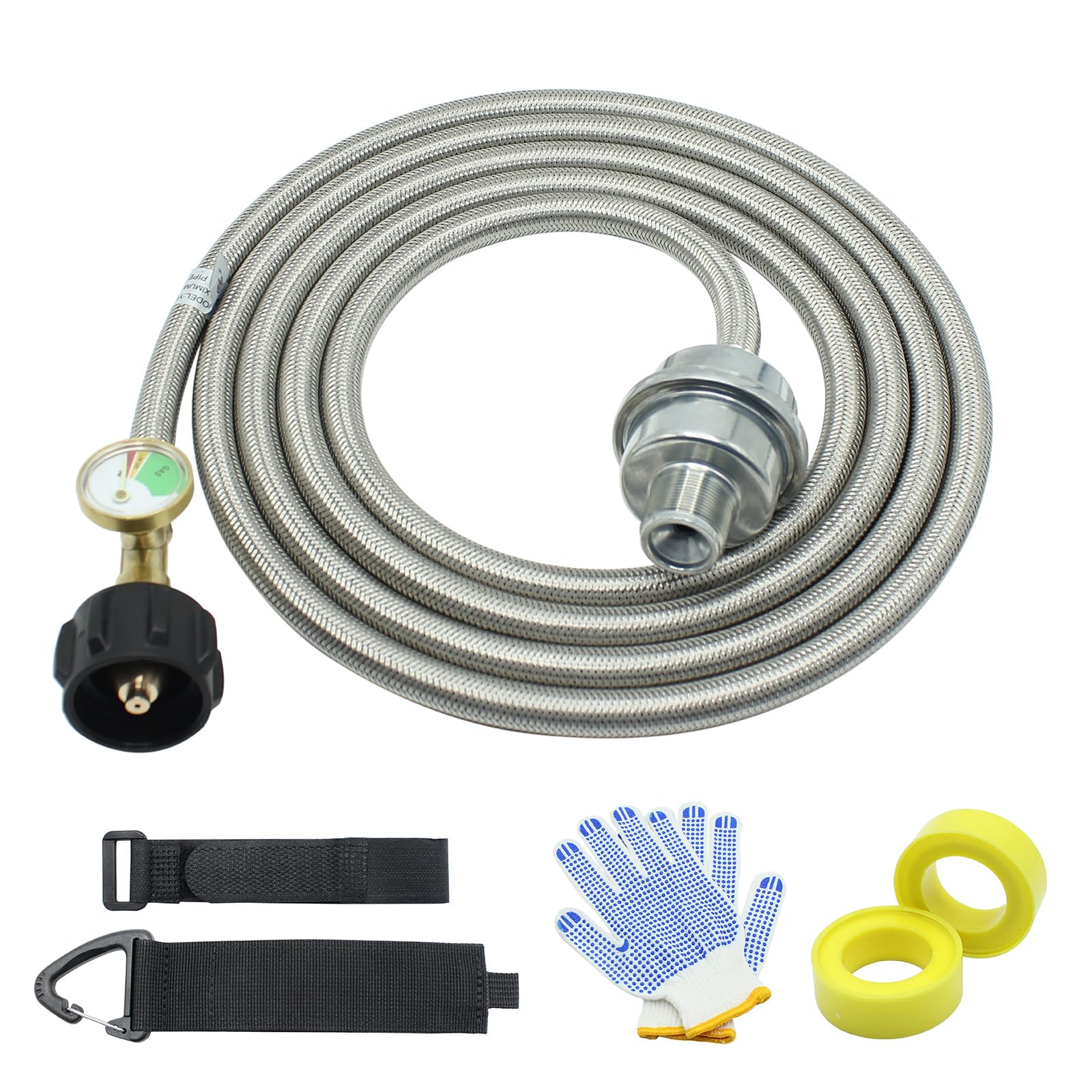 Filtro carburante propano da 3 m F273699 con tubo e manometro, tubo in acciaio inox intrecciato per propano adatto per Mr Heater Buddy e Big Buddy, da collegare a serbatoi di propano da 2,3 a