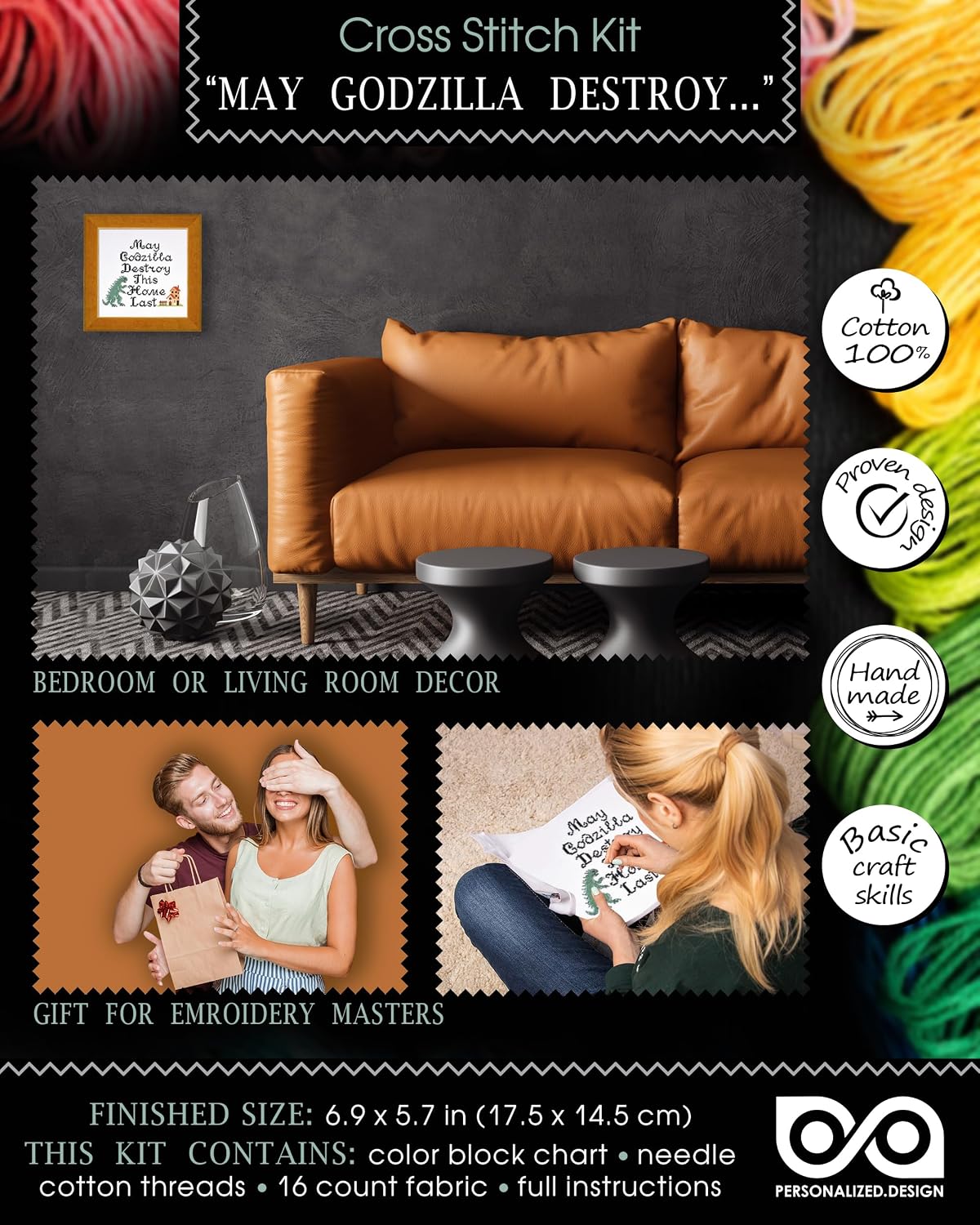 Personalized.Design Counted Cross Stitch Kit May Gdzll Destroy This Home Last - DIY Needlepoint Set - Gift for Nerds, Snarky, Funny Embroidery