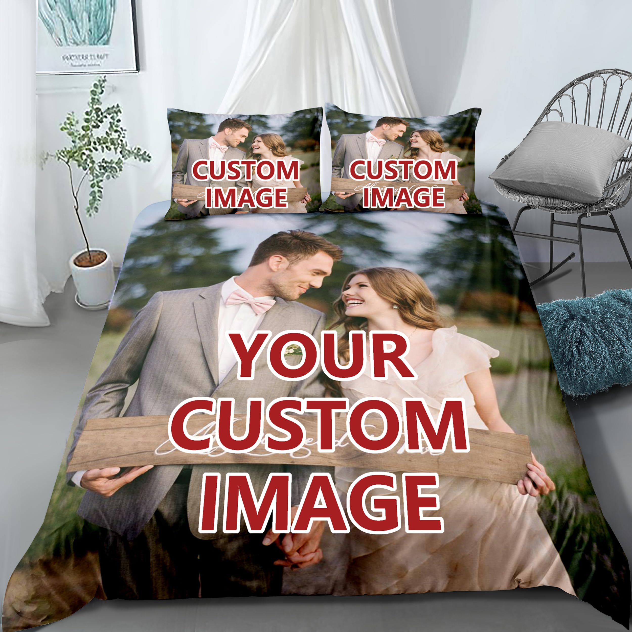 Helengili Personalised Bedding Set Custom Duvet cover pillowcase With Photo/Text/Logo for all seasons Suitable for family, couple, children,Anniversary