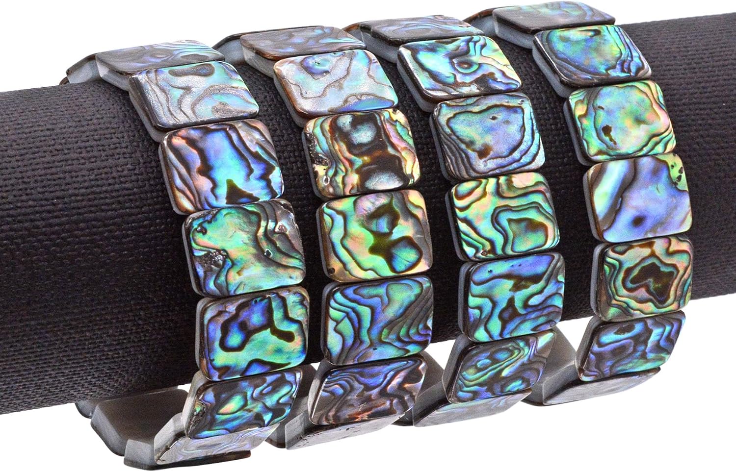 Justinstones Abalone Shell Rainbow Wide Bangle Bracelet Beaded Oval Sticks Beads Strand 6.5 Inch - Image 2