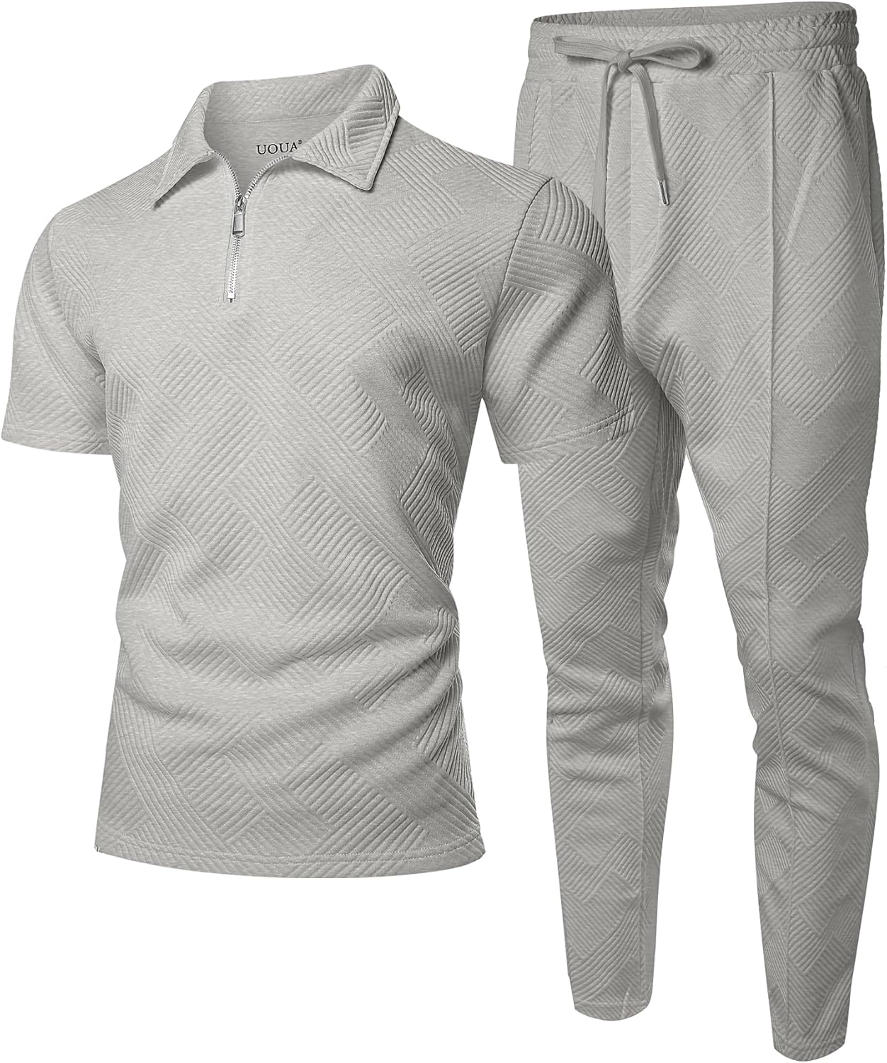 UOUA Mens Sweat Suits Set Tracksuit 2 Piece Outfits Short Sleeve Casual Sweatshirt & Loose Jogging Pants - Image 2