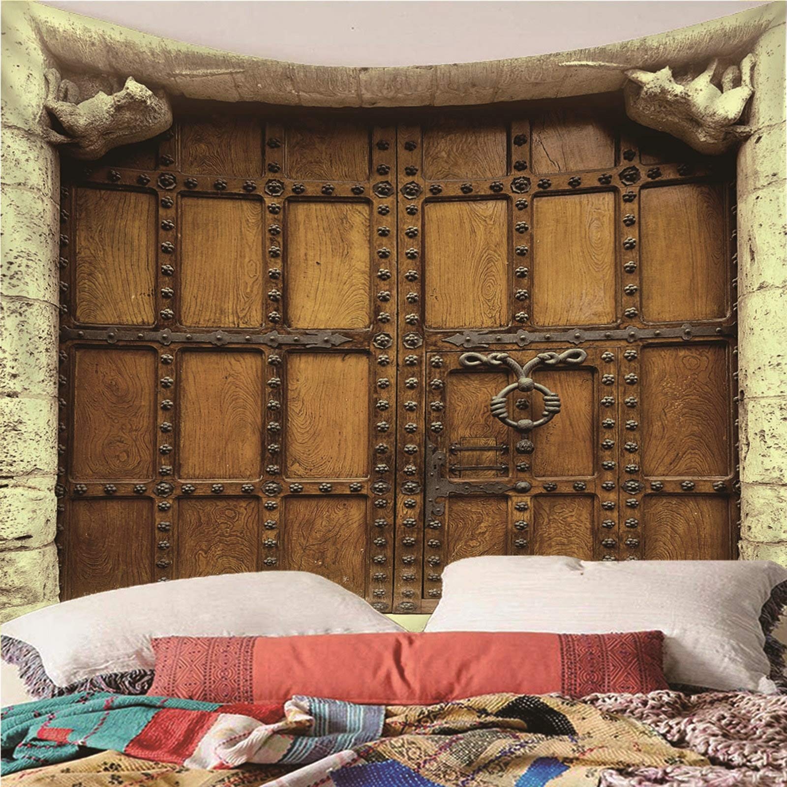 Aeici Tapiz De Pared De Tela, Tapiz Techo Tapiz de Pared Puerta de Hierro Tapiz- marrón, 300x260CM