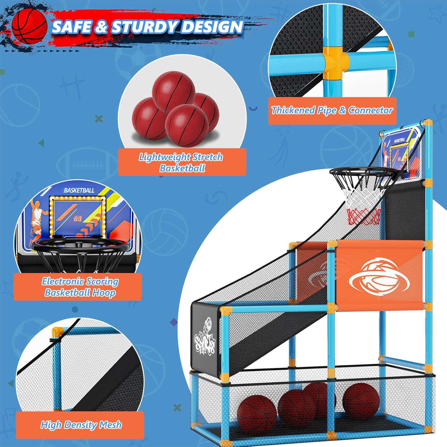 Arcade Basketball Game Set with Electronic Scoreboard&LED Light: Carnival Games Boy Toys Basketball Hoop Indoor Outdoor with 4 Balls & Air Pump Ideal Sports Toy Gifts for Kids 3-12 Years Old - Image 4
