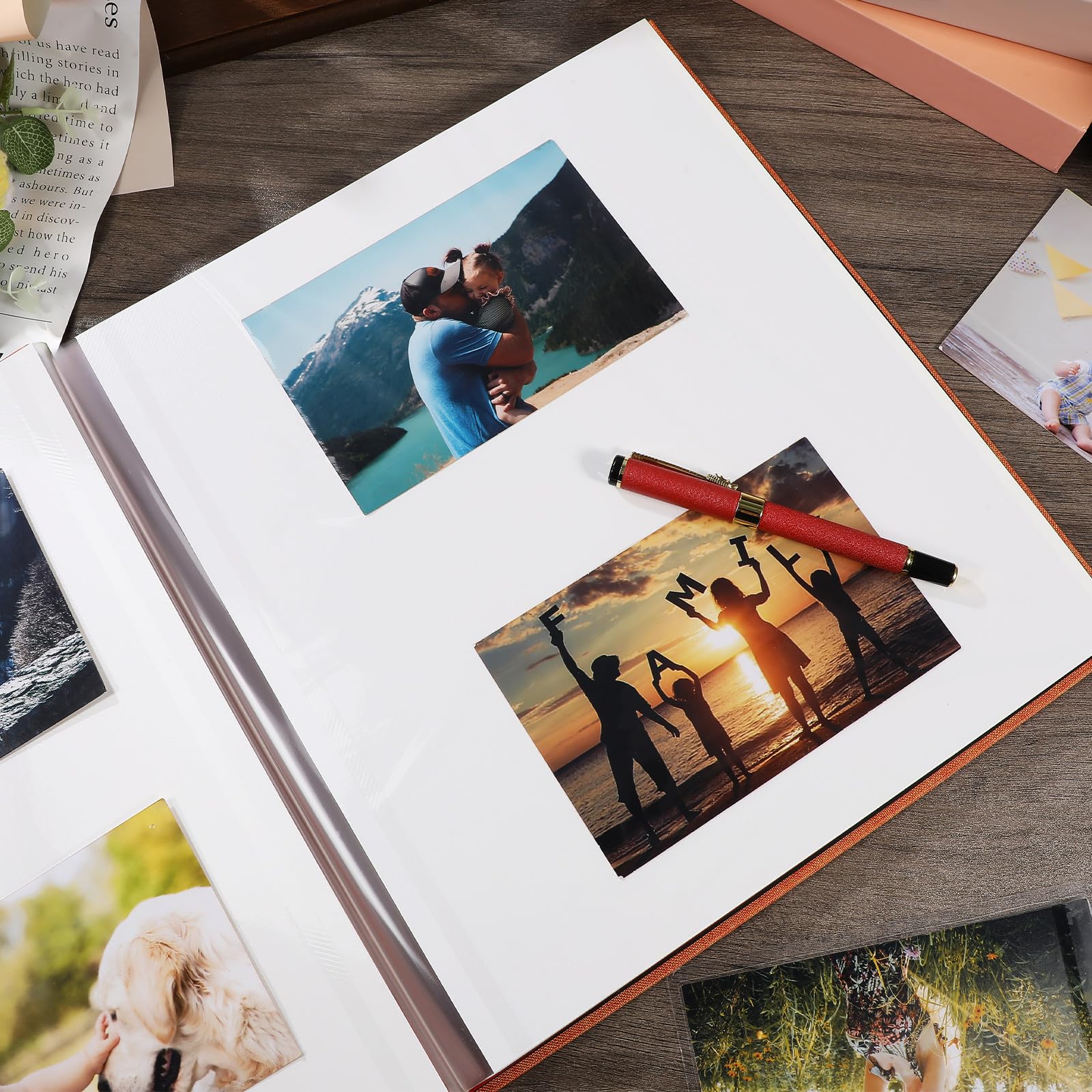 ABOOFAN Album Fotografico con Copertina in Lino, Rilegatura Rigida, Pagine Bianche, Finestra Frontale, Arancia, per Eventi Speciali e Regalo a Amici e Famiglia
