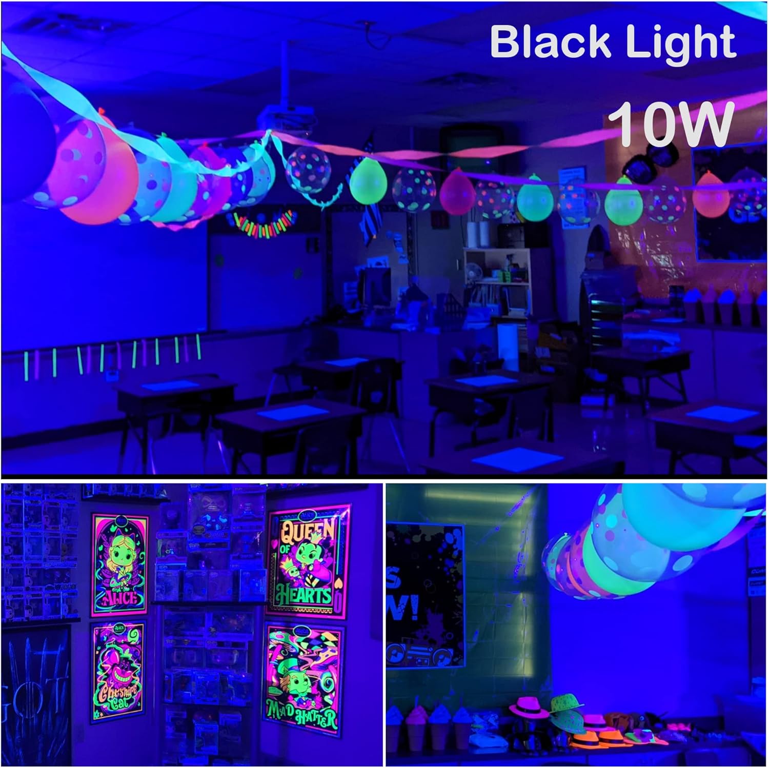 UV LED Black Light Bar, 10W USB 5ft Cable UV Light, 1ft Blacklight Bar for Body Painting Blacklights Tapestry Poster Glow Party Black Lights Strip for Cabinet, 2 Pack