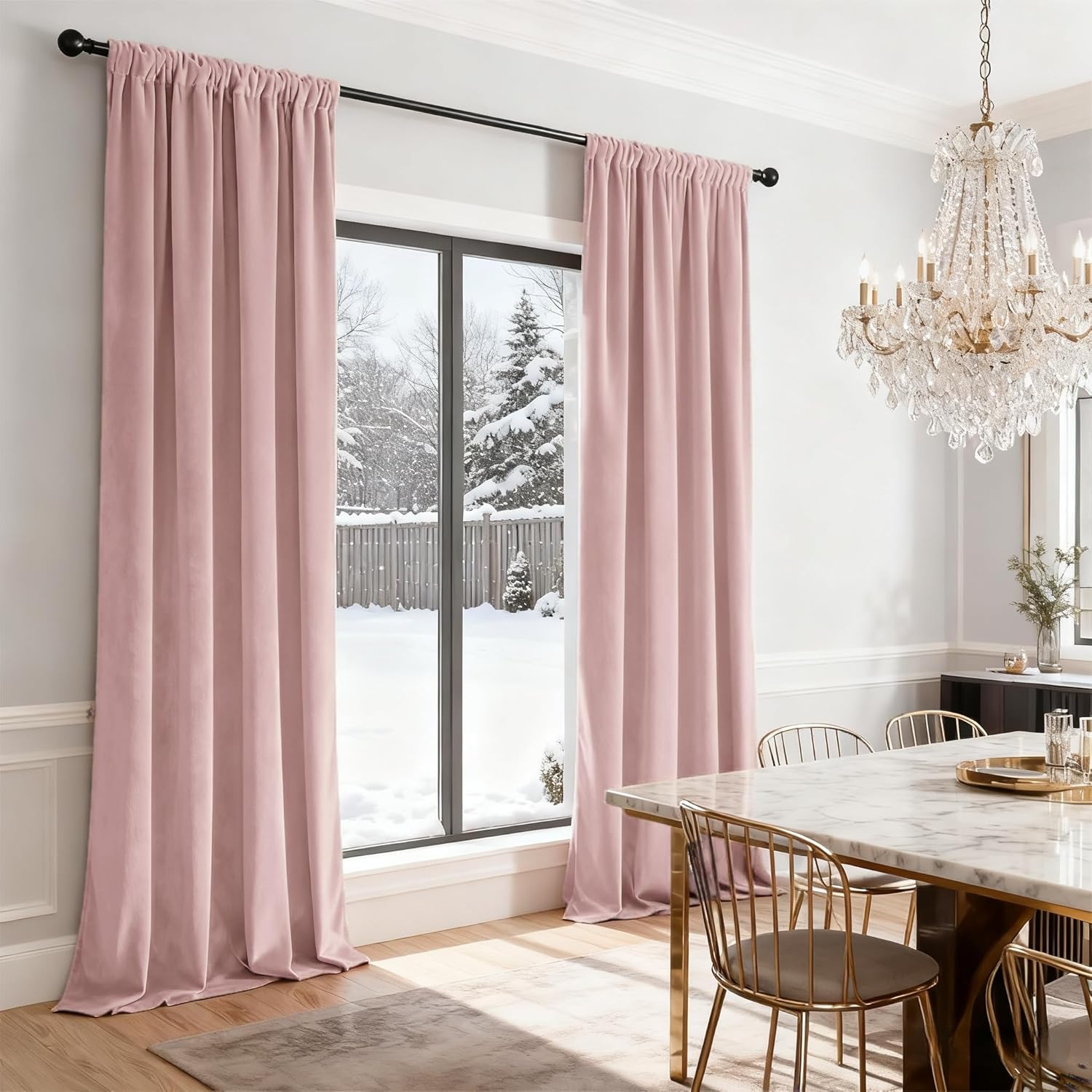 SMILETIME Brown Velvet Curtains with Dual Rod Pockets 52×108 Inches Light-Filtering Thermal Insulated Drapes for Bedroom & Living Room, Energy Saving, Set of 2