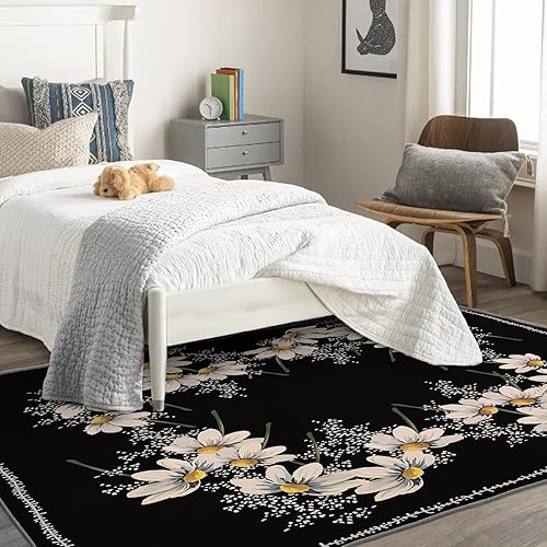 Miniatura 2 de Alfombras lavables para entrada, sala de estar, dormitorio, alfombra de margaritas y decoración del hogar, alfombra de área floral de 2 x 3,