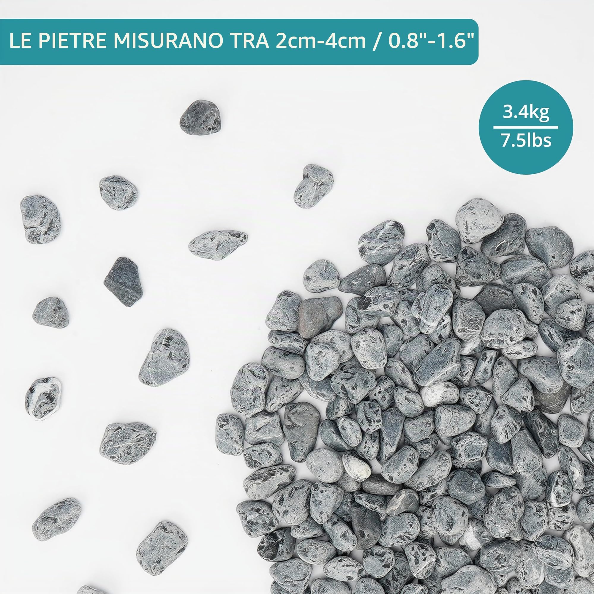Belle Vous Ciottoli Naturali Decorativi - Mini Pietre Assortite Grigie - Sassi di Fiume per Vasi - Sassi Grigi per Piante - Adatti ad Acquari Giardini Vasi - 3,4 kg di Pietre