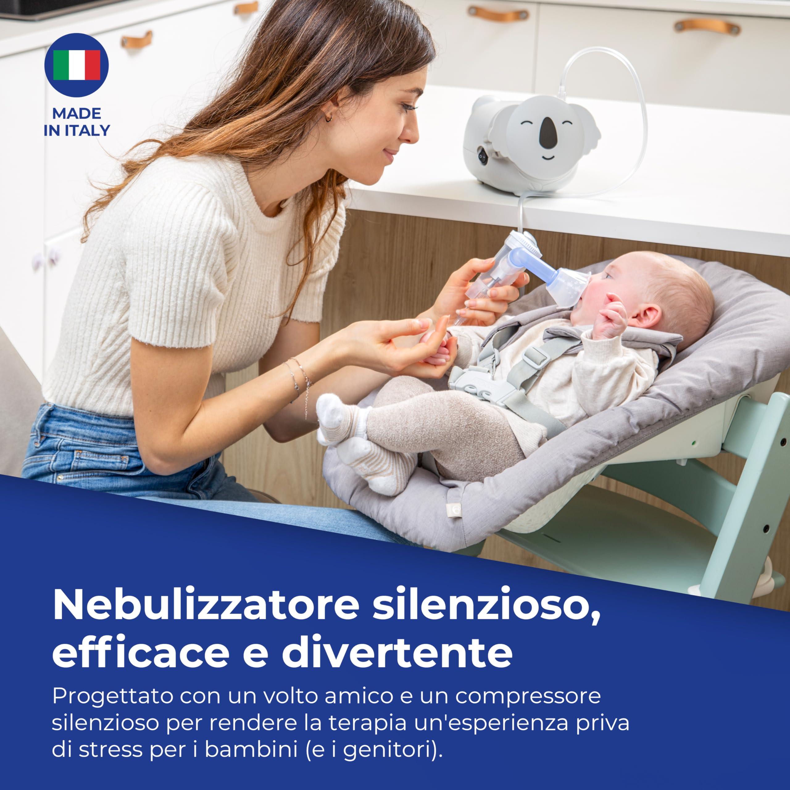 Flaem, Koala, Aerosol Veloce, Efficace e Divertente, Macchina Aerosol Adulti e Bambini Certificata, con Ampolla a 2 Velocità, Comode Mascherine Soft Touch e Filtro dell'Aria, Made in Italy