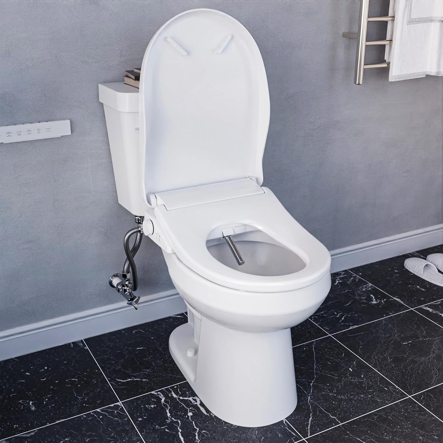 Rev Two-Piece Round Toilet and Electric Bidet Seat Combo with Auto Open| ADA Height 12" Rough-In Toilet, Heated Seat, 1.28 GPF, Customized Wash, Remote Control, 28" L x 17.5" W x 31" H - White