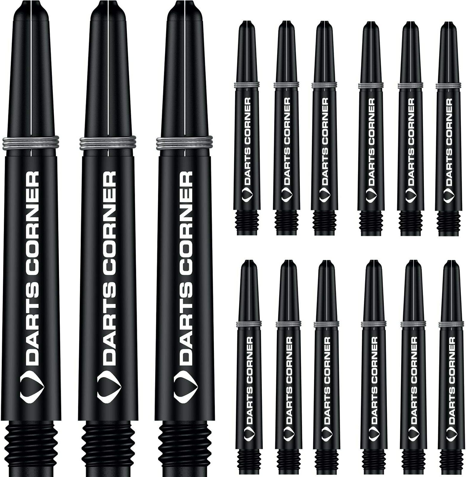 Designa S0739 Stems | 5 Sets of Tough Nylon Darts Corner Dart Shafts including Steel Ring, Short, Black