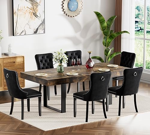 Miniatura 38 de Juego de mesa de comedor extensible marrón de 7 piezas para 6, 63 a 78.74 pulgadas, moderno juego de mesa de cocina y comedor, mesa de comedor Mesa