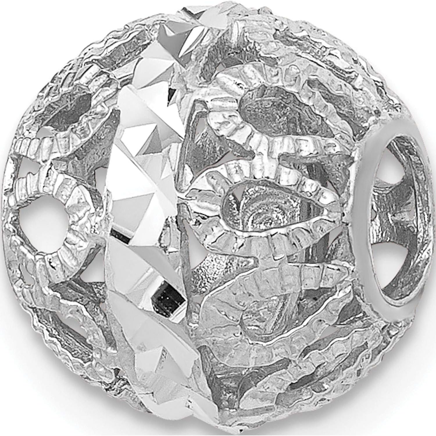 14K White Gold Diamond-Cut Filigree Ball Chain Slide (Length=10) (Width=10)