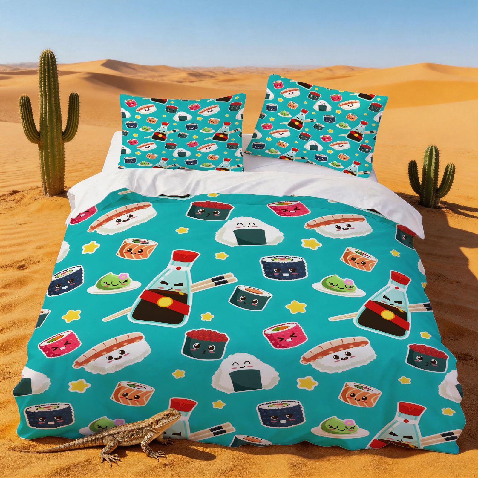 Set de housse couette microfibre doux 240 x 260 cm à motif sushi manga