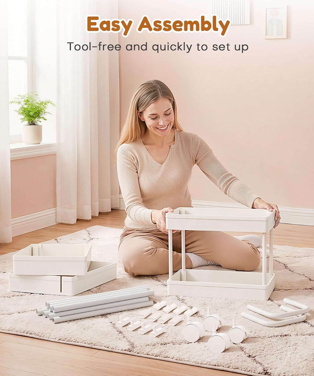 Homde Baby Diaper Caddy Organizer for Nursery: 4-Tier Rolling Lockable Cart - 10-15 Assembly - Holds 45 lb - Sturdy Metal Frame Easy-Clean ABS - Changing Station for New Parents
