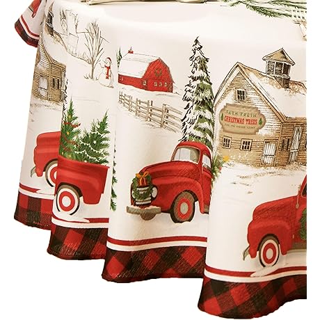 2022 Elrene Home Fashions Vintage Truck Christmas Tree Farm Tablecloths