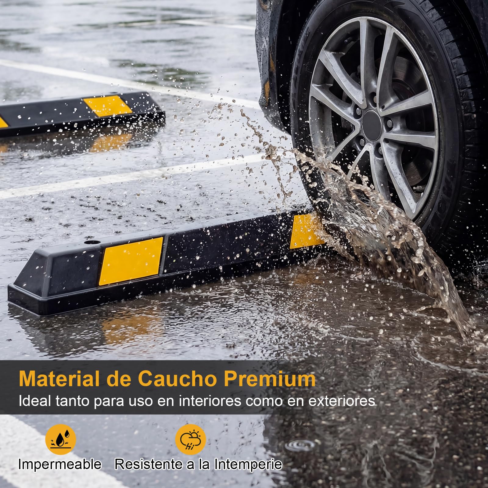 COSTWAY Tope para Ruedas de Goma, Rampas para Coches con Rayas Amarillas Reflectantes para Coches, Camiones, Remolques, Tope Rueda Garaje para Aparcamiento en Interiores y Exteriores