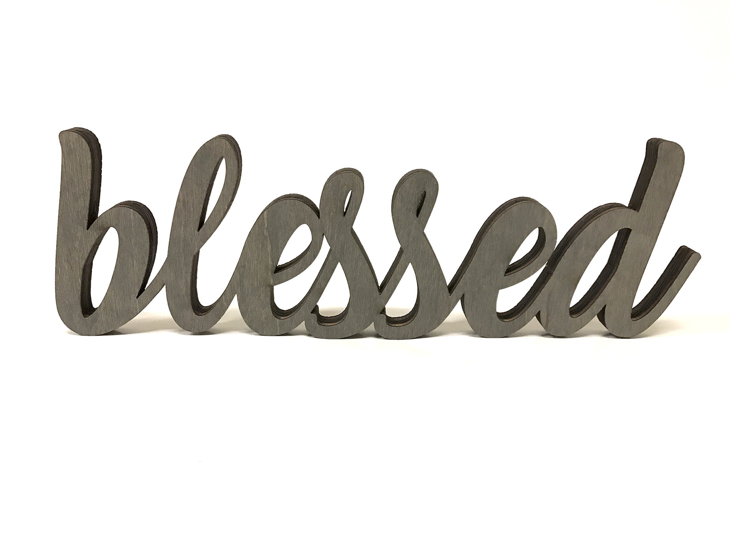 Wood Blessed Cutout Sign Made of Birch Plywood Stained Gray