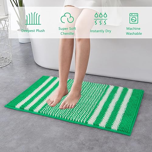 Miniatura 3 de Juego de 2 alfombras de baño de felpilla extrasuaves y absorbentes, esponjosas, a rayas, antideslizantes, lavables a máquina (20 x 32 pulgadas más