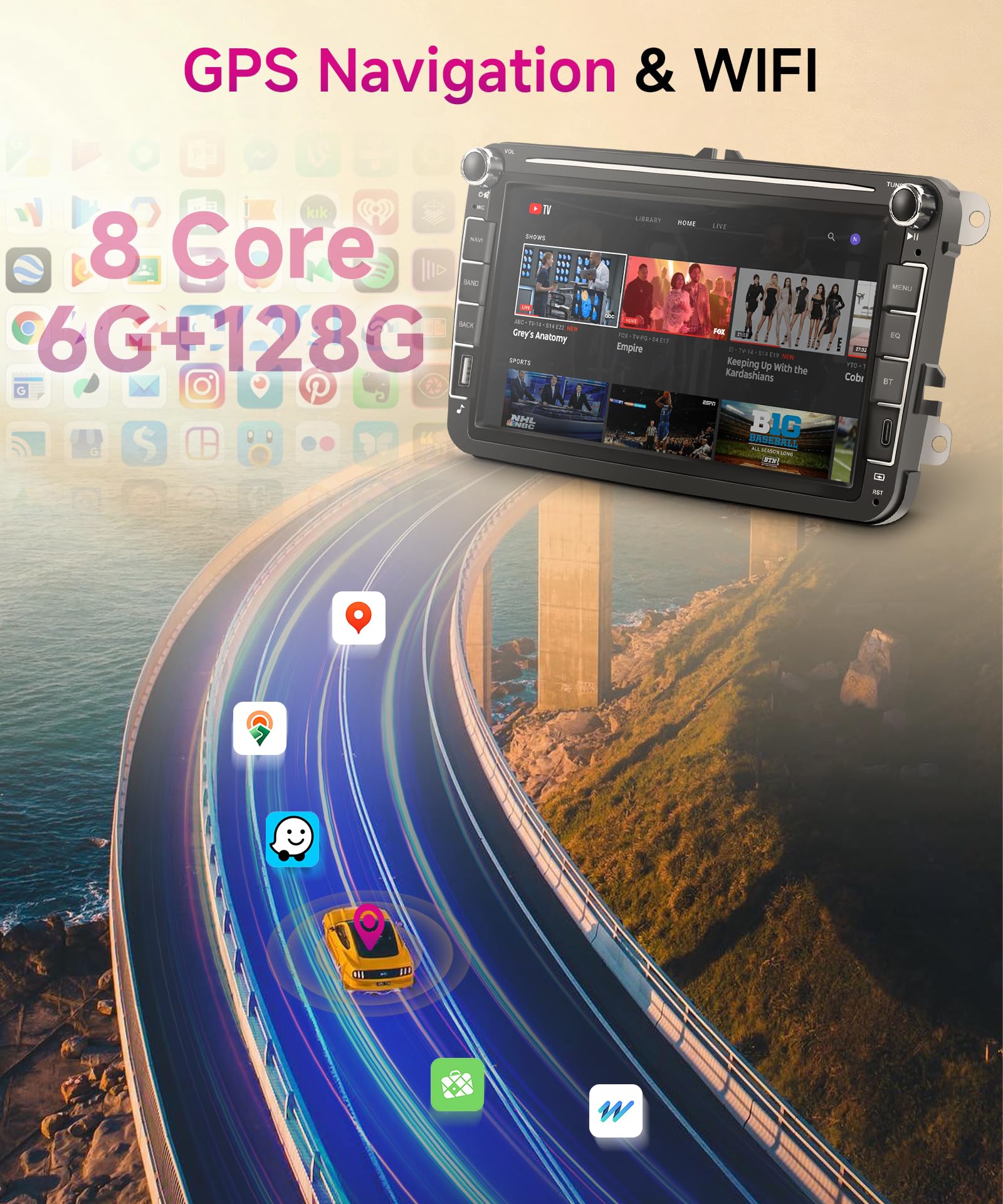 6G+128G 8 Core Wireless Carplay Android Autoradio für VW Golf 5 6 Passat Polo Tiguan Touran Caddy Skoda Seat 8 Zoll Autoradio Android Auto GPS Navi WiFi Mirror Link Bluetooth FM/RDS/DSP Rückfahrkamera