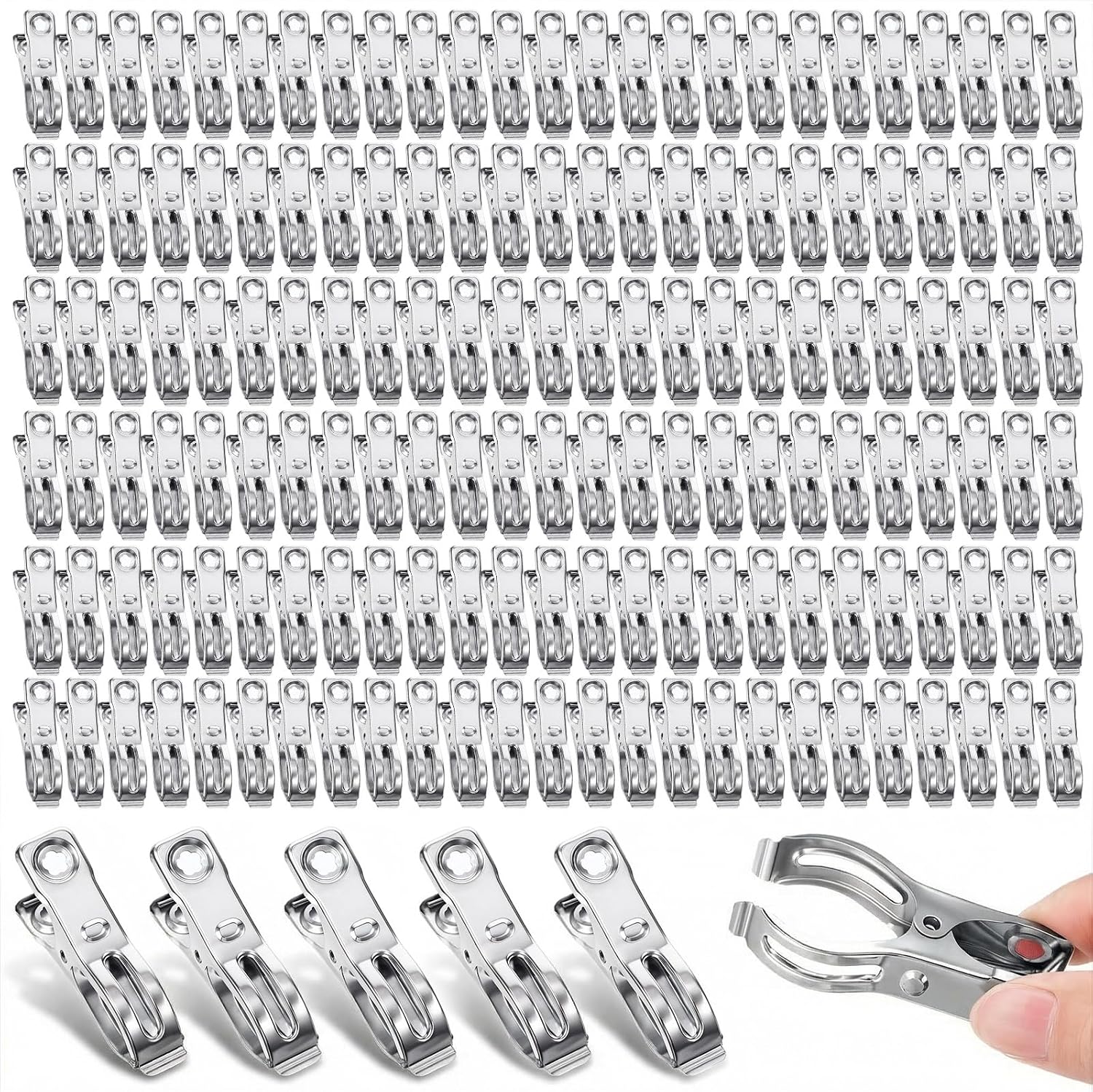150 Pcs Garden Clips Heavy Duty Stainless Steel Metal Clips Large Open Garden Net Clamps for Greenhouse Hoops, Shade Cloth, Plant Cover, Tarp and Netting