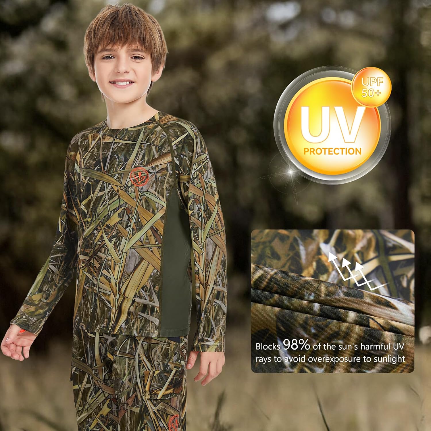 BASSDASH Youth UPF 50+ Camo Hunting Shirt Lightweight Quick Dry Long Sleeve T-Shirt for Boys Girls Fishing Hiking FS04Y