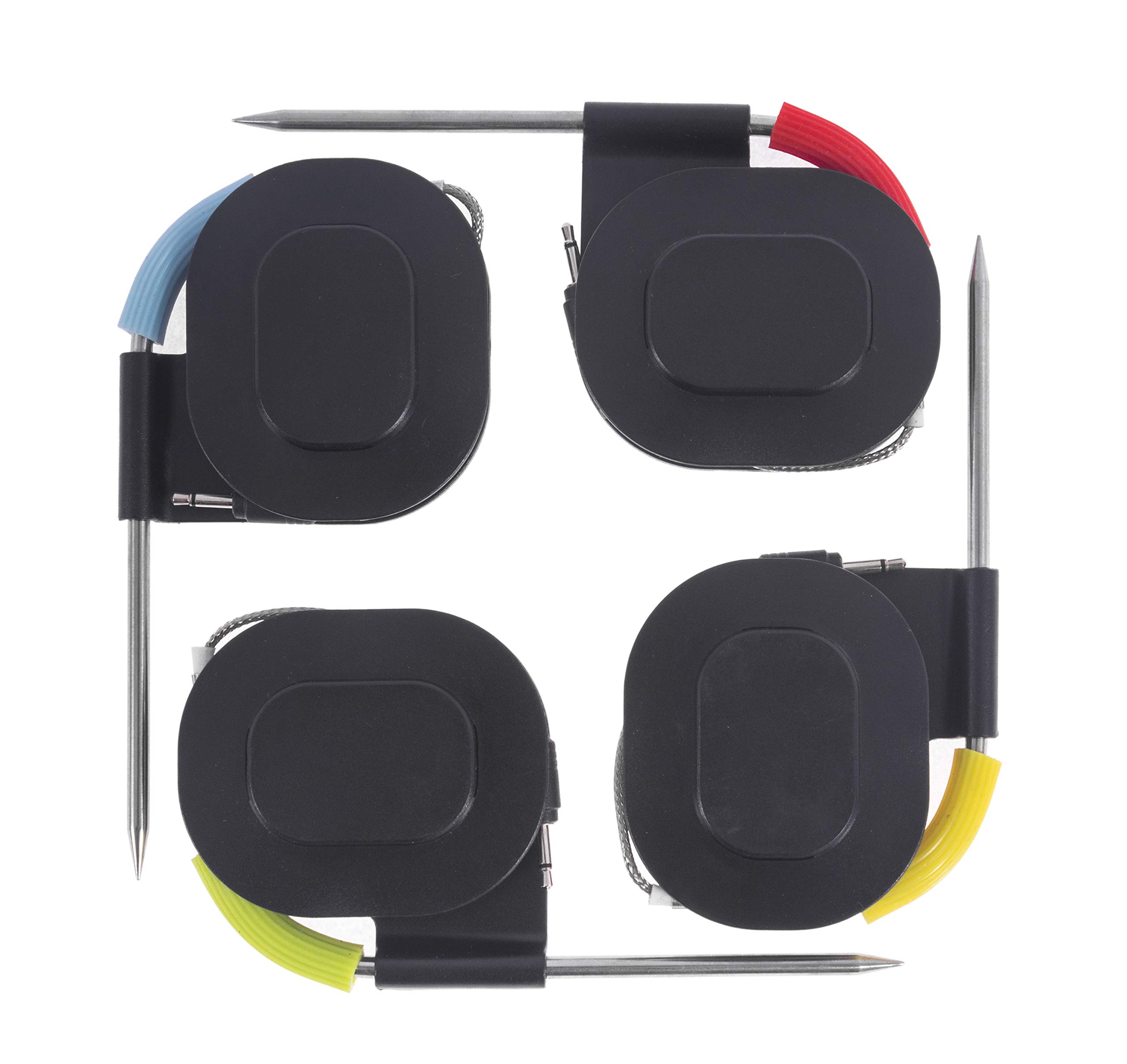 DELSbbq Lot de 4 sondes à viande de rechange, compatibles avec les appareils Weber iGrill & Connect, manchons à code couleur, ensemble de sondes de température de viande avec organisateur de bobine
