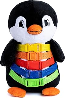 Buckle Toy - Blizzard Penguin Stuffed Animal - Montessori Learning Activity Toy - Develop Motor Skills and Problem Solving - Counting and Color Recognition - Kids Airplane Travel Accessories