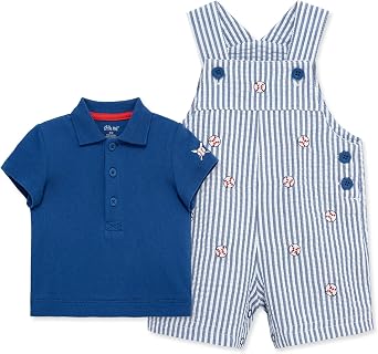 Little Me Baby Boy Shortall Set 2-Piece, Tee Shirt and Overall Shorts, Cute and Comfy Outfits | Cute and Comfy Summer Outfits