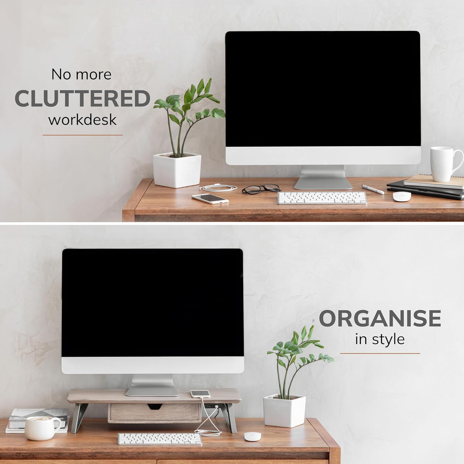 Anji Mountain Monitor Stand - Desktop Organizer & Laptop Riser, Ergonomic Monitor Riser, Space-Saving Monitor Stand for Desk, Durable Construction, Easy Assembly, Ideal for Home & Office,Biscotti