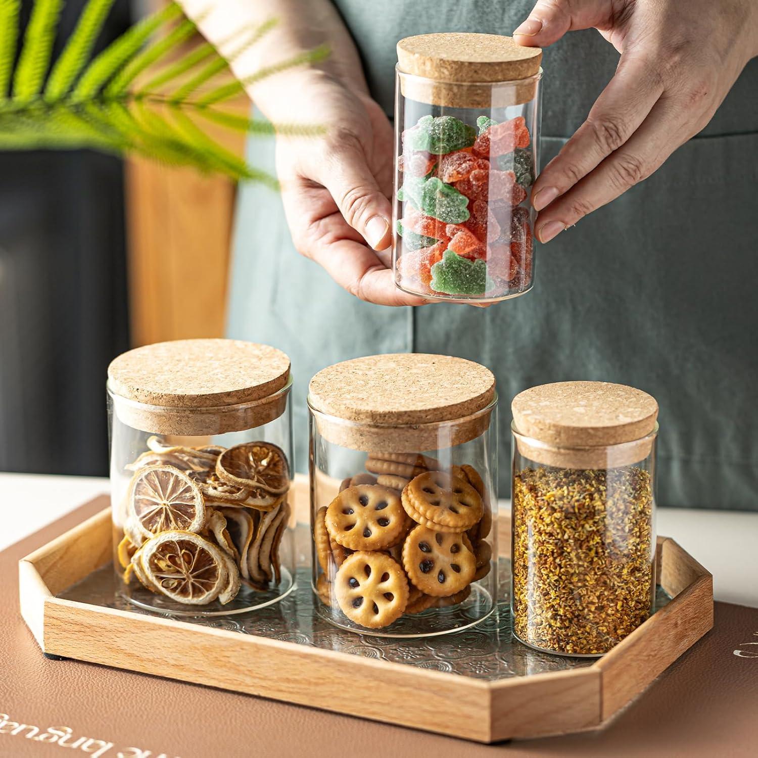 Airtight Glass Jars with Cork Lids -set of 4 (2 Large 16oz & 2 Small 10oz) Kitchen Storage Containers for Tea, Cereal, Flour, Spices, Beans, Candy | Wedding, Pantry, Biscuit Organization (4PCS)