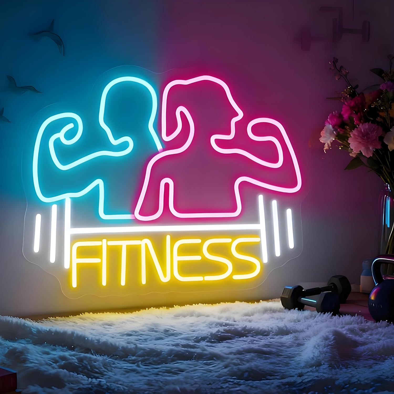 Neon Signs for Wall Decor Light Up Letters Led Sign Birthday Party Gifts Led Decorative Night Signs Room Decorations Supplies Neon Party Sign for Store Home Dorm Bedroom (Fitness)