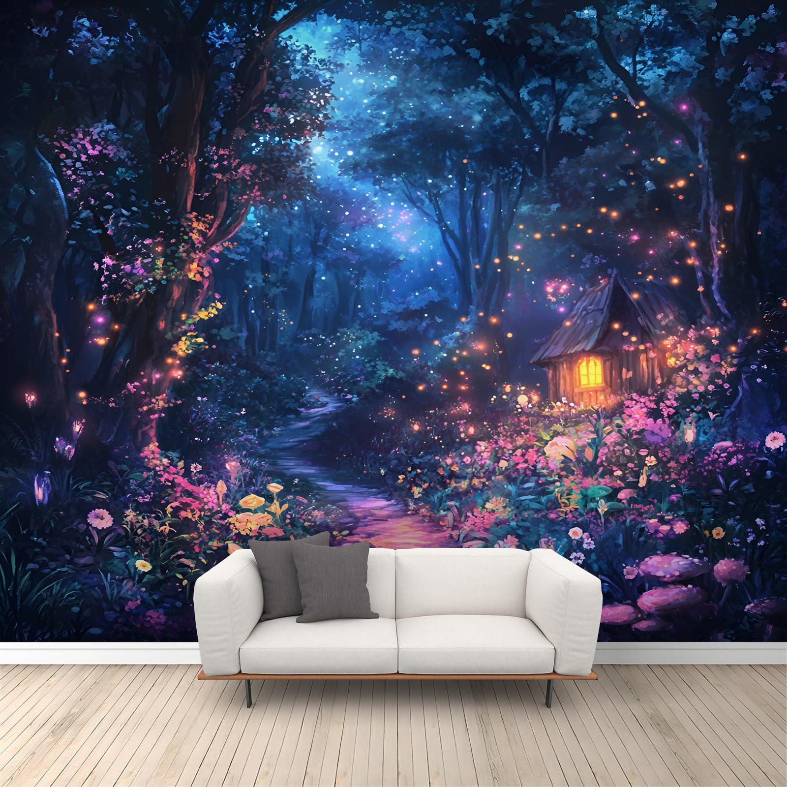 Qdjkbl Women's Moonlight Forest Wall Murals Dark Fantasy Forest Mural Jungle Plants Floral Mural Wallpaper 3D Nature Wallpaper For Living Room Bedroom Bathroom Kitchen 350 X 256 Cm