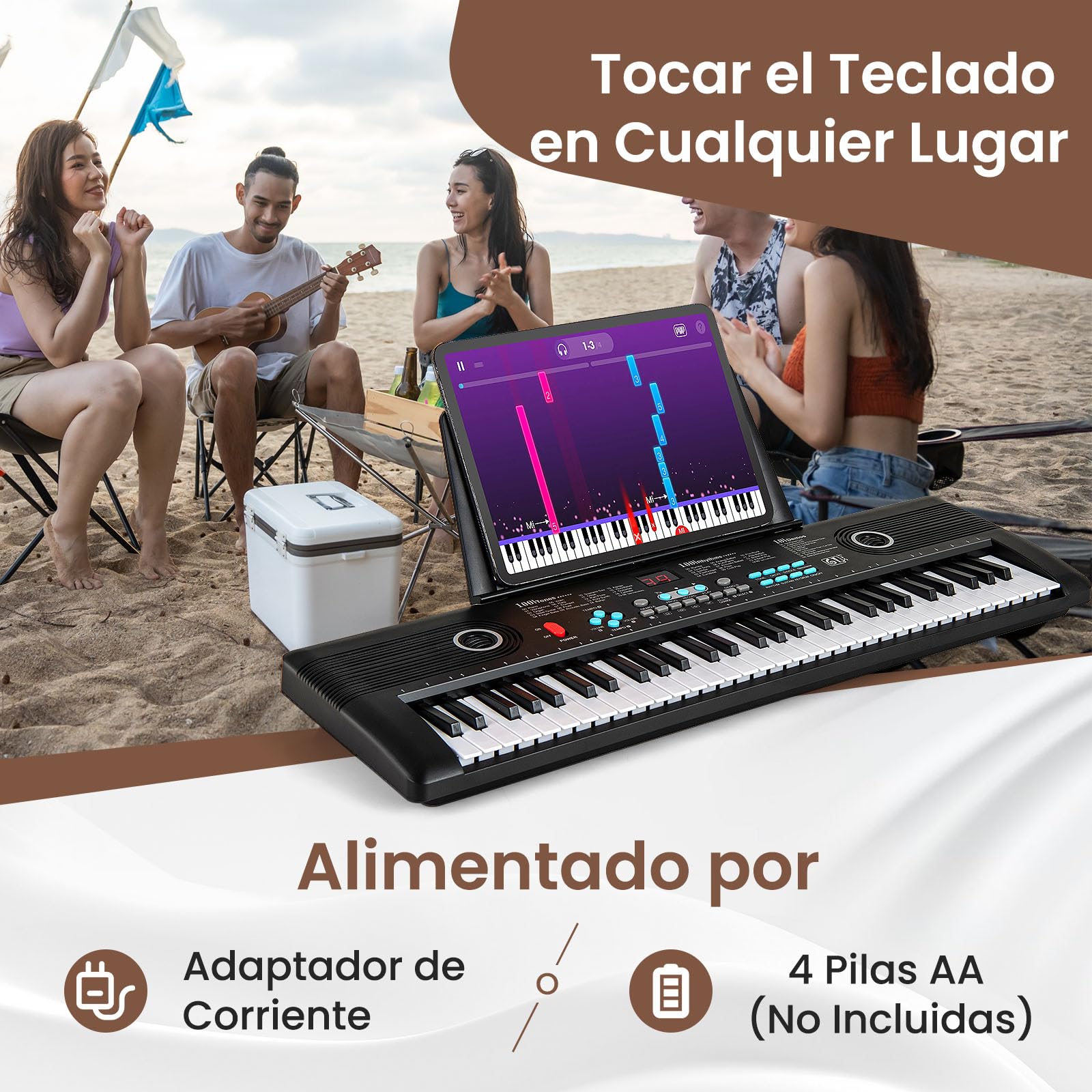 COSTWAY Piano Digital 61 Teclas, Teclado Piano Eléctrico Portátil con Soporte para Música, Micrófono, Pegatinas de Notas y Bolsa de Transporte para Niños y Adultos (Negro)