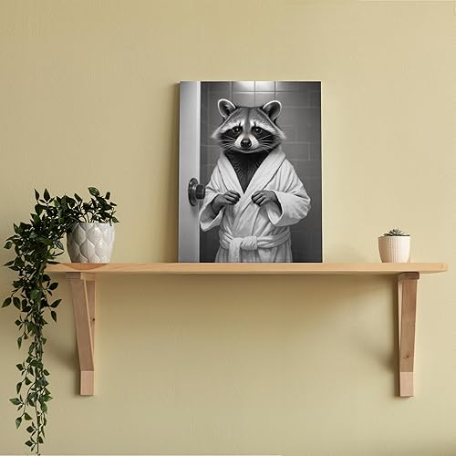 Miniatura 2 de QICLM Divertido póster enmarcado para pared de mapache para baño, decoración de pared de mapache, impresiones de lienzo retro de animales salvajes