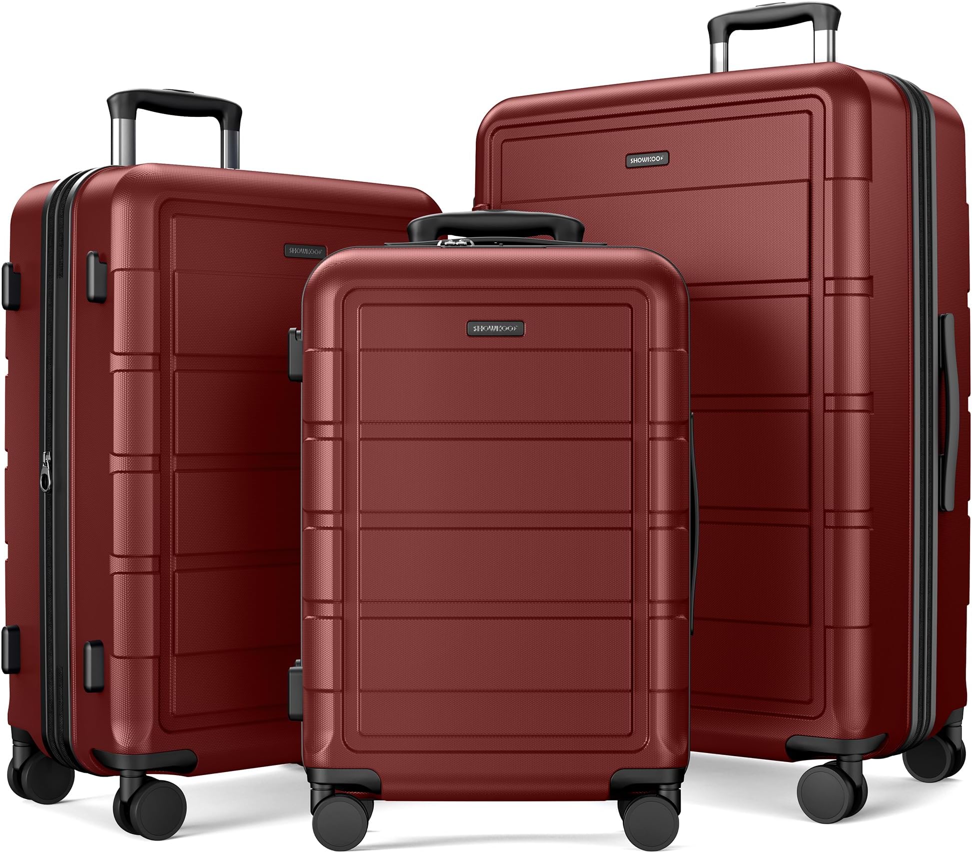 Luggage Sets 3 Piece Expandable 100% PC Durable Hardshell Suitcase with Wheels TSA Lock Lightweight Wine Red