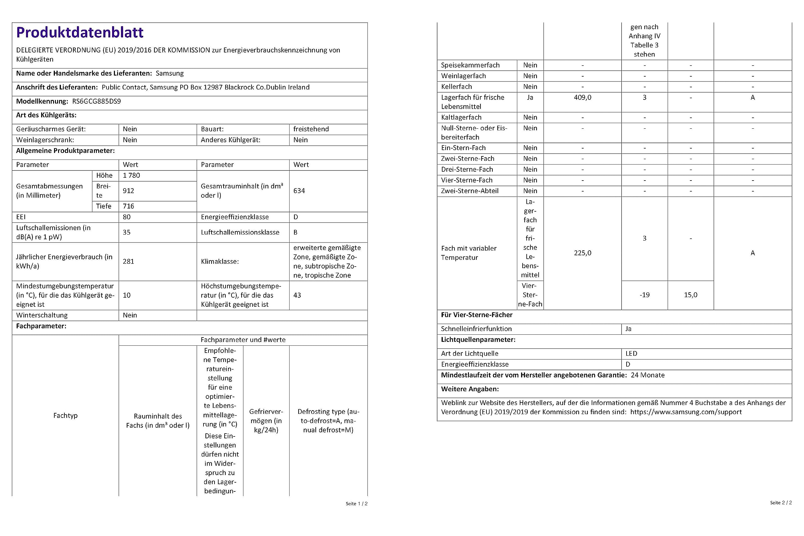 Samsung Side-by-Side-Kühlschrank mit Gefrierfach, 178 cm, 634 l Gesamtvolumen, 225 l Gefrierteil, AI Energy Mode, Wasser- und Eisspender, Frischwasseranschluss, Edelstahl-Look, RS6GCG885DS9EG