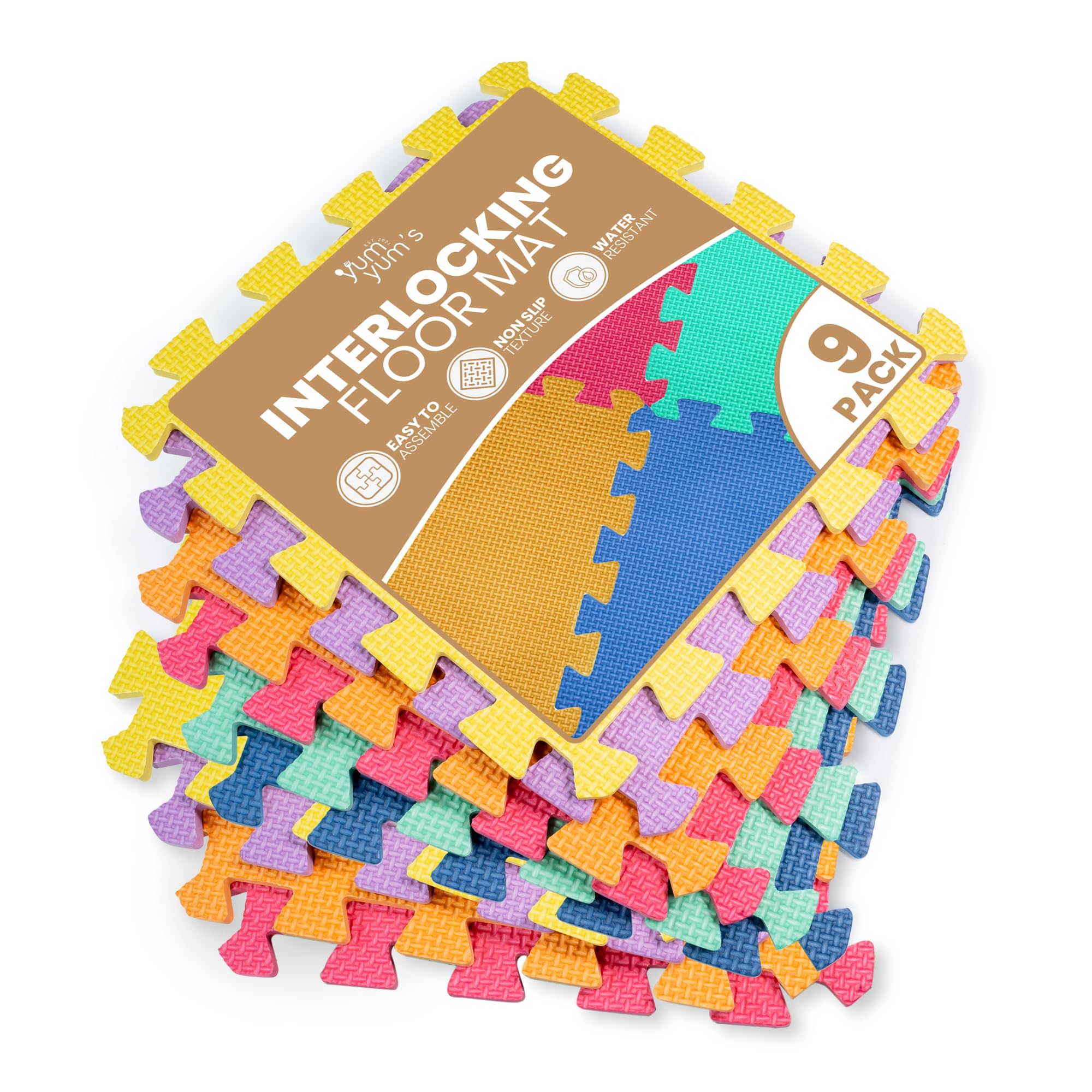 Yum Yum's 9 Pack of Multi Colour Baby Play Mat, 29x29cm EVA Foam Mats for Kids, Soft & Non Slip Interlocking Floor Mats