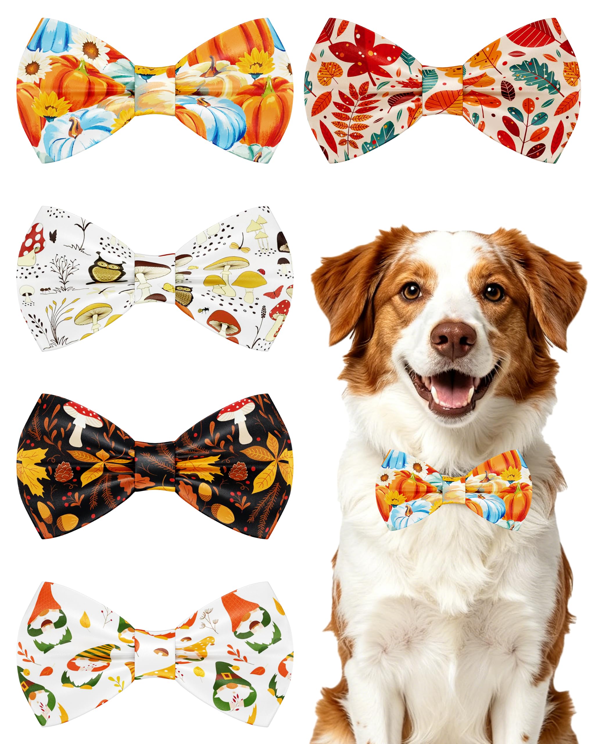 BIPY 5 PCS Autumn Dogs Bow Ties Puppies Cats Collar Bowties for Small to Large dogs Sliding Charms Adjustable Attachment Small Pets dicky bows for Costume Birthday Party Festival